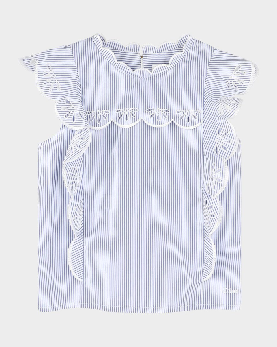 Girl's Stripe Scallop Trim Blouse, Size 8-